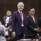 Ganjar Pranowo dan Mahfud MD mengucapkan selamat bekerja kepada Prabowo Subianto dan Gibran Rakabuming Raka yang akan menjadi presiden-wakil presiden. [CNNIndonesia/Adi Ibrahim]