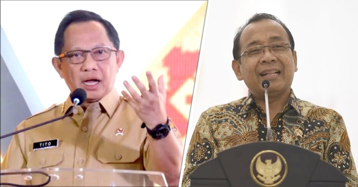 Menteri Dalam Negeri M Tito Karnavian dan Menteri Sekretaris Negara Pratikno. [ANTARA FOTO/Puspa Perwitasari-HO-Puspen Kemendagri]
