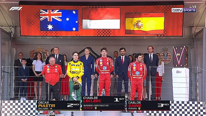 
Charles Leclerc memenangi F1 GP Monaco 2024, Oscar Piastri (McLaren F1 Team) dan Carlos Sainz Jr yang finis di posisi kedua dan tiga.   [Screenshot: BEINSPORTS]