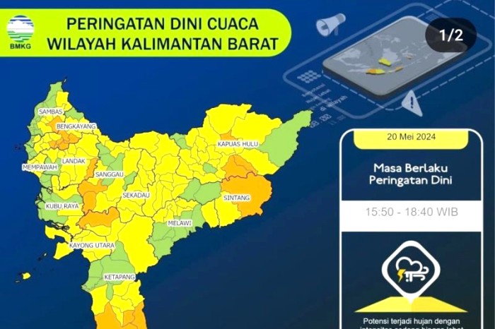 Peta potensi hujan dengan intensitas tinggi yang dikeluarkan BMKG di media sosial. [ANTARA/Capture medsos BMKG-Rendra Oxtora]