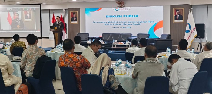 Diskusi Publik Pencegahan Maladministrasi dalam Layanan Tata Kelola Industri Kelapa Sawit di Kantor Ombudsman RI, Jakarta Selatan, Senin (27/5/2024). (SuarIndonesia/Ist)