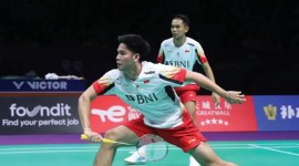 Ganda putra dadakan Indonesia Fajar Alfian/Daniel Marthin menang atas pasangan Korea Selatan Ki Dong Ju/Kim Won Ho 21-12 dan 21 pada laga perempat final Piala Thomas 2024 di Hi-Tech Zone Sports Centre Gymnasium, Chengdu, China, Jumat (3/5/2024) malam WIB. Hasil itu membuat Indonesia menang 3-1 dan lolos ke semifinal. [foto: Instagram @badminton.ina]
