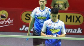 Aksi Sabar Karyaman/Moh Reza Pahlevi saat melawan Lee Jhe-huei/Yang Po Hsuan di babak perempat final Indonesia Open 2024 pada Jumat (7/6/2024).[KOMPAS.com/Firzie A. Idris]