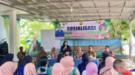 TEKS foto : Ketua GOW Balangan, Megawati Ulpah Supiani saat menyampaikan sosialisasi pencegahan stunting di Desa Baruh Panyambaran, Selasa (11/6/2024) (SuarIndpnesia/Adv)