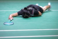 Pebulu tangkis tunggal putri Indonesia, Gregoria Mariska Tunjung dipaksa menyerah dengan skor 8-21, 18-21 saat bersua wakil China, Wang Zhi Yi pada babak perempat final Indonesia Open 2024 di Senayan, Jakarta, Jumat (07/06/2024). [Bola.net/Bagaskara L]
