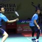 Ganda putra Indonesia, Mohammad Ahsan/Hendra Setiawan mengusir duo Thailand, Supak Jomkoh/Kittinupong Kedren, di babak 32 besar Indonesia Open 2024. [PBSI]
