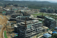 Suasana pembangunan istana presiden Ibu Kota Nusantara (IKN), Kabupaten Penajam Paser Utara, Kalimantan Timur, Senin, 12 Februari 2024. [Kementerian PUPR]