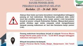 Tangkapan layar Badan Meteorologi Klimatologi dan Geofisika Kalimantan Selatan (BMKG Kalsel) memperkirakan potensi gelombang tinggi mencapai 2,6 meter di perairan Kalsel pada 21-26 Juli 2024. [ANTARA/Instagram/@cuacakalsel]