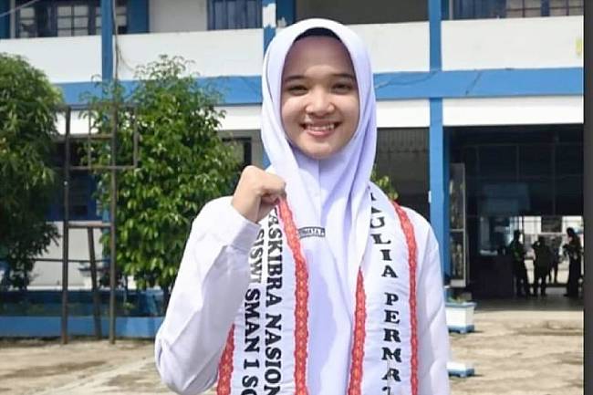 Maulia Permata Putri siswi SMAN 1 Kota Solok yang terpilih mengikuti latihan Paskibraka tingkat nasional. (ANTARA/HO-SMAN 1 Kota Solok)