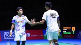 Ganda putra Indonesia Leo Rolly Carnando/Bagas Maulana saat berlaga di semifinal Japan Open 2024, Yokohama, Jepang, Sabtu (24/8/2024). (SuarIndonesia/ANTARA/HO-PP PBSI/aa