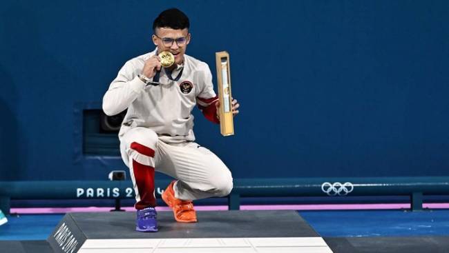 Rizki Juniansyah, peraih medali paling anyar bagi Indonesia di Olimpiade 2024. (Antara Foto/Wahyu Putro A)