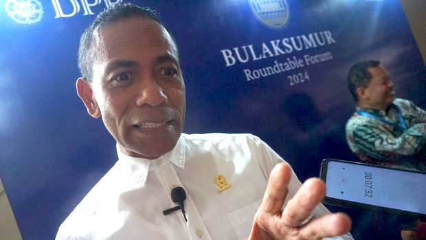 Deputi Pengendalian Pembangunan Otorita IKN Thomas Umbu Pati menyatakan bakal mengundurkan diri jika Istana Garuda di IKN tidak menghijau nantinya. (CNN Indonesia/Tunggul)