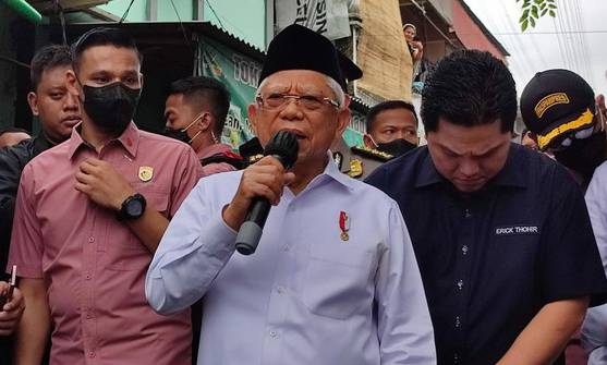Wapres Ma'ruf Amin respons panas hubungan PBNU dan PKB. (CNNIndonesia/Sakti Darma)