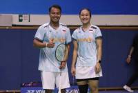 Pasangan ganda campuran Indonesia, Rehan Naufal Kusharjanto/Lisa Ayu Kusumawati, pada babak pertama Korea Open 2024 di Mokpo Indoor Stadium, Seoul, Korea Selatan. Rabu (28/8/2024). (PBSI)