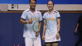 Pasangan ganda campuran Indonesia, Rehan Naufal Kusharjanto/Lisa Ayu Kusumawati, pada babak pertama Korea Open 2024 di Mokpo Indoor Stadium, Seoul, Korea Selatan. Rabu (28/8/2024). (PBSI)