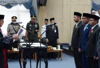 Pimpinan DPRD Kota Banjarmasin untuk periode 2024-2029 resmi dilantik dalam upacara pengucapan sumpah dan janji dipimpin Ketua Pengadilan Negeri Kota Banjarmasin, Agus Akhyudi di Rapat Paripurna DPRD, Senin (30/9/2024). (SuarIndonesia/SU)