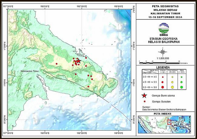 
Peta gempa di Berau, Kaltim. (Foto: dok. BMKG)