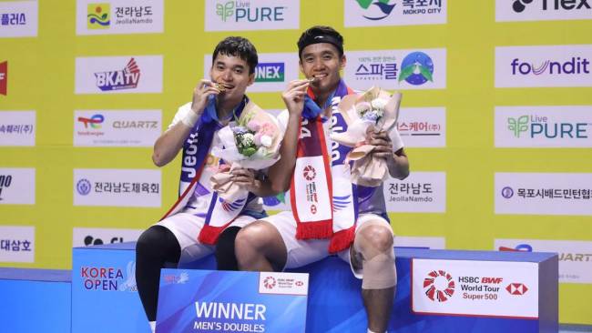Gelar juara Korea Open 2024 menjadi prestasi pertama yang diraih Leo Rolly Carnando/Bagas Maulana yang baru dipasangkan pada Agustus 2-24 ini. (PBSI)
