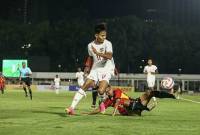 Raven membawa tim asuhan Indra Sjafri unggul 1-0 lewat aksinya memanfaatkan bola muntah hasil upaya pertamanya yang sempat gagal. (detikcom/Rifkianto Nugroho)