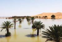 Hujan yang volume airnya setara dengan curah hujan selama lebih dari satu tahun turun dalam dua hari sekaligus sehingga menyebabkan banjir di Gurun Sahara, tepatnya di Maroko Tenggara. (Associated Press)