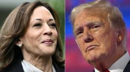 Kamala Harris versus Donald Trump bersaing di pemilu AS 2024. (AFP/PATRICK T. FALLON)