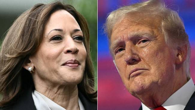 Kamala Harris versus Donald Trump bersaing di pemilu AS 2024. (AFP/PATRICK T. FALLON)