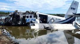 Kondisi pesawat SAM Air yang jatuh di tambak warga di sekitar Bandara Panua di Kabupaten Pohuwato, Gorontalo, Minggu (20/10/2024).. (SuarIndonesia/ANTARA FOTO/HO-Direktorat Jenderal Perhubungan Udara/aww