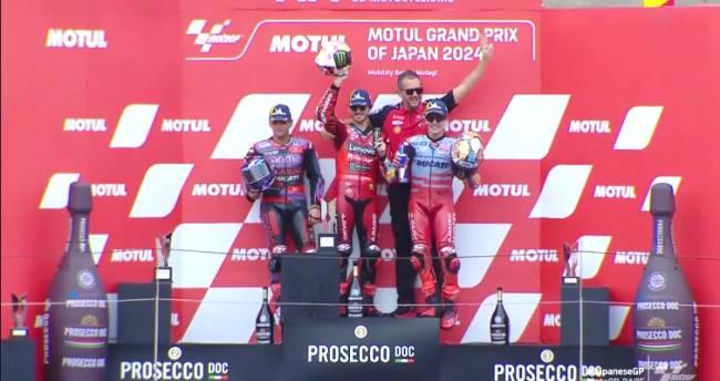Podium juara MotoGP Jepang 2024. (Sreenshot: MotoGP.Live)