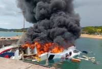 Speedboat yang ditumpangi cagub-cawagub Maluku Utara Benny Laos-Sabrin Sehe meledak, Sabtu (12/10/2024).. (SuarIndonesia/Foto: Antara)