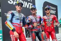 Podium juara Sprint Race MotoGP Malaysia 2024 di Sirkuit Sepang, Sabtu (2/11/2024). (Sreenshot: MOTOGP.Live)