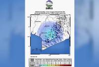 Peta menunjukkan gempa tektonik berkekuatan magnitudo 3,7 pada kedalaman 14 kilometer di darat pada jarak 8 kilometer arah tenggara Kabupaten Banjar, Kalimantan Selatan, Jumat (29/11/2024). (BMKG)

