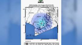 Peta menunjukkan gempa tektonik berkekuatan magnitudo 3,7 pada kedalaman 14 kilometer di darat pada jarak 8 kilometer arah tenggara Kabupaten Banjar, Kalimantan Selatan, Jumat (29/11/2024). (BMKG)
