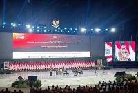 Ketua KPU RI Muhammad Afifuddin dalam Rakornas Pemerintah Pusat dan Daerah di Sentul, Bogor, Kamis (7/11/2024). (detikcom/Rizky)