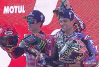 Podium Juara MotoGP 2024 Barcelona 2024. (Screenshot @MotoGP Live)
