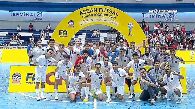 Timnas Futsal Indonesia berhasil juara Piala AFF Futsal 2024 setelah mengalahkan tim Futsal Vietnam 2-0 di Terminal 21 Hall, Nakhon Ratchasima, Thailnad, Minggu (10/11/2024) malam. (screencapture Soccer MNCTV)
