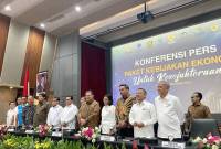 Konferensi pers Paket Kebijakan Ekonomi: Akselerasi Pertumbuhan Ekonomi Inklusif & Berkelanjutan di kantor Kemenko Perekonomian, Jakarta, Senin (16/12/2024) (ANTARA/Imamatul Silfia)