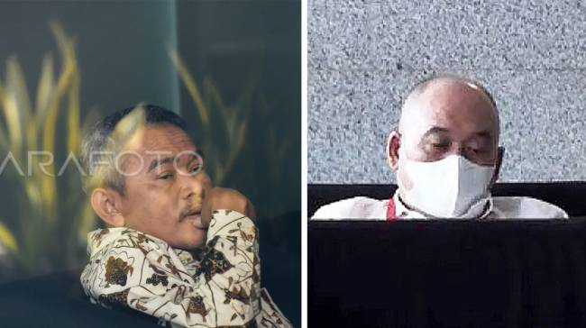 Anggota DPR Fraksi Partai NasDem Satori (kiri) dan Anggota DPR Fraksi Partai Gerindra Heri Gunawan (kanan) menunggu untuk menjalani pemeriksaan di Gedung Merah Putih KPK, Jakarta, Jumat (27/12/2024). Mereka berdua diperiksa penyidik KPK sebagai saksi terkait dugaan korupsi dana corporate social responsibility (CSR) di Bank Indonesia (BI). (Kolase: ANTARA FOTO/Indrianto Eko Suwarso)