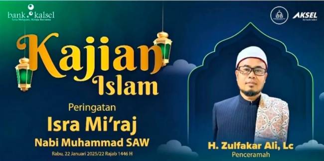 TAUSIAH- Bank Kalsel menggelar peringatan Isra Mi’raj dengan menghadirkan penceramah, H Zulfakar Ali Lc, Rabu pekan lalu.