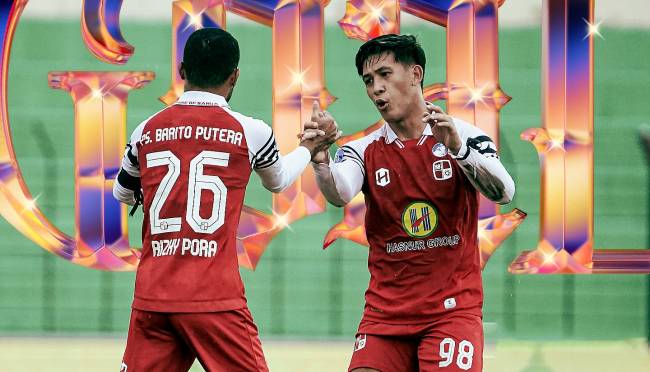 
Melalui assist Rizky Pora, Barito Putera mneyamakan kedudukan 1-1 lwat gol Eksel Runtuhaku dan pertandingan berakhir dengan kekalahan Barito Putera 2-3. (ig @psbaritoputeraofficial)