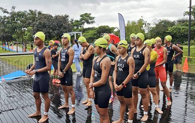 Para atlet Triathlon mengikuti Kejuaraan Nasional Triathlon Seri 1 yang berlangsung di Jakarta, 21-23 Februari 2025. (Foto: ANTARA/HO-FTI Kalsel)