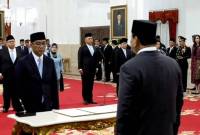Presiden RI Prabowo Subianto melantik Brian Yuliarto sebagai Menteri Pendidikan Tinggi, Sains, dan Teknologi di Istana Negara, Jakarta, Rabu (19/2/2025) sore. (Foto: ANTARA/Mentari DG)