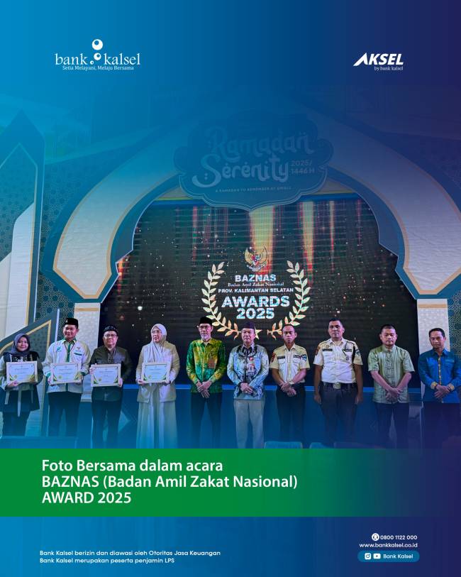 BANK KALSEL Raih Piagam Penghargaan BAZNAS Award 2025