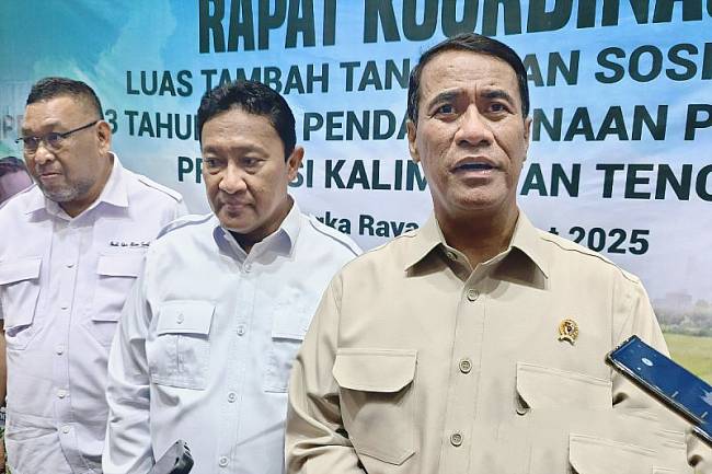 (dari kanan) Menteri Pertanian Amran Sulaiman, didampingi Wagub Kalteng Edy Pratowo dan Dirjen PSP Kementan Andi Nur Alamsyah. (Foto: ANTARA/M Arif Hidayat)