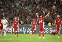 Sejumlah pesepak bola Timnas Indonesia berselebrasi usai mengalahkan Timnas Bahrain pada laga Grup C putaran ketiga Kualifikasi Piala Dunia 2026 Zona Asia di Stadion Utama Gelora Bung Karno, Senayan, Jakarta, Selasa (25/3/2025). Indonesia menang dengan skor 1-0 dalam pertandingan itu. (Foto: ANTARA/Hafidz Mubarak)