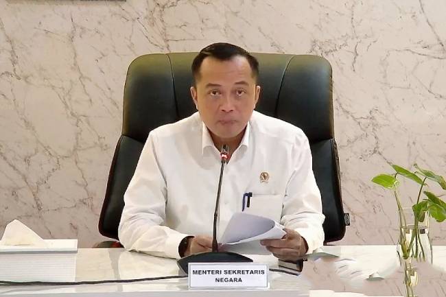 Menteri Sekretaris Negara Prasetyo Hadi dalam konferensi pers 