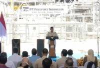 Presiden Prabowo Subianto berpidato saat acara peresmian smelter atau pabrik pemurnian logam mulia milik PT Freeport Indonesia di Kawasan Ekonomi Khusus (KEK) Gresik, Jawa Timur, Senin (17/3/2025). (Foto: ANTARA/HO-Dokumentasi Pribadi)