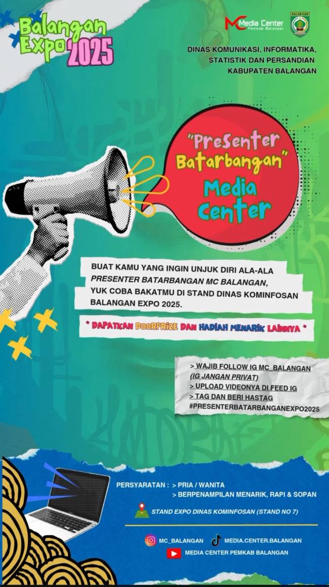 Brosur ajang Presenter Batarbangan MC Balangan yang digelar oleh Diskomimfosan Balangan.