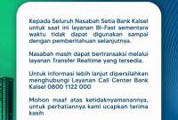 PENGUMUMAN - Layanan BI Fast di Bank Kalsel, sementara waktu tidak dapat digunakan sampai dengan pemberitahuan selanjutnya.