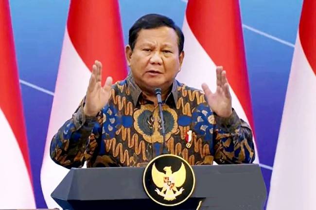 Presiden Prabowo Subianto dalam acara Sarasehan Ekonomi di Menara Mandiri, Senayan, Jakarta, Selasa (8/4/2025). (Foto: ANTARA/HO-Polri)