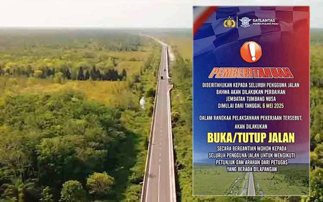 Pemberitahuan resmi adanya perawatan Jembatan Tumbang Nusa. (Foto: Istimewa/HO-Diskominfosantik Kalteng)